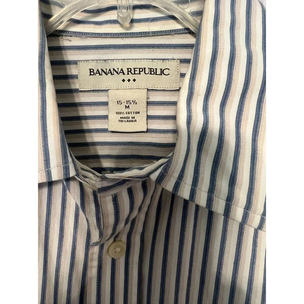 Banana Republic‎ Mens Striped M LS Button Down Dress Shirt Blue Yellow on white